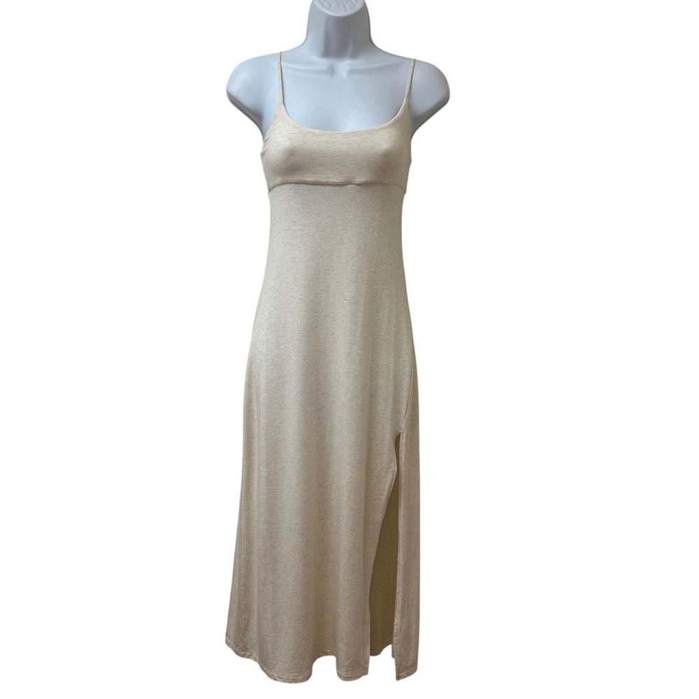 Wilfred Aritzia Dreamweaver Dress Heather Light Oatmeal Lace Up Back S 84658